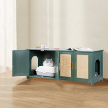 47.2-Inch Cat Litter Box Enclosure Hidden Cabinet with 4 Rattan Doors & 2 Entries Kitty House Furniture Fits Most Litter Boxes (Green)