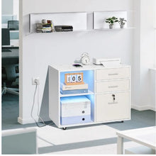 3-Drawer Wooden File Cabinet Mobile Rolling Storage with Lock Light & Adjustable Shelves