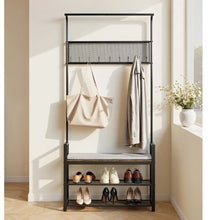 72" Hall Tree Coat Rack with Shoe Bench – 2-Tier Shoe Rack Hooks & Hanging Rod Steel Frame Storage Organizer for Entry Bedroom Closet
