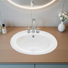 19.09" x 16.73" Oval Semi-Recessed Bathroom Sink, White Ceramic Basin with Overflow 3-Hole Faucet