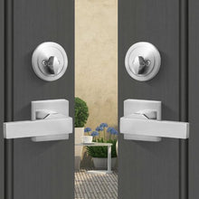 Heavy Duty Double Door Handle Set, Satin Nickel Square Lever Lock with Reversible Handle  for Front Entry or Office Door