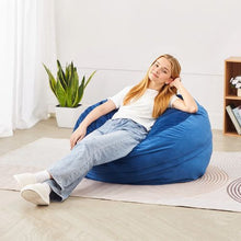 3ft Round Memory Foam Bean Bag Chair with Removable Washable Dutch Velvet Cover (Blue)