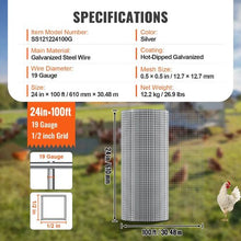 24 In X 100 Ft 19 Gauge Galvanized Wire Roll and 1/2 Inch Hardware Cloth Rabbit Cages Garden SS121224100G