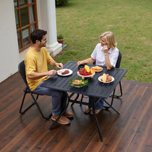 37-Inch Square Metal Bistro Table with Umbrella Hole – All-Weather Steel Slat Patio Furniture for Lawn Garden and Porch(Black)