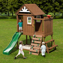 Wooden Outdoor Kids Playhouse with Slide Ladder & Window TLG92008