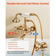 Clawfoot Tub Faucet Wall-Mount Bathtub Filler Handheld Shower Brushed Gold 360° Spout