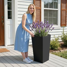 30" Tall Planters Black Tapered Outdoor Flower Pots with Casters (Set of 2)