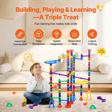 145-Piece Marble Run Set, Glow-in-the-Dark & Glass Marbles, STEM Race Track Toy for Kids 3+