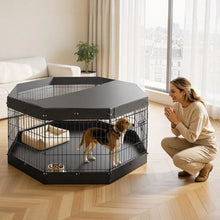 Dog Playpen 30" 8-Panel Foldable Metal Fence with Door Cover & Pad Black
