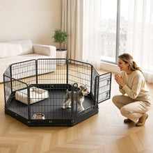 Dog Playpen 24" 8-Panel Foldable Metal Fence with Door & Bottom Pad Black