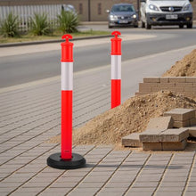48" Traffic Delineator Posts with Fillable Base & Reflective Strips, for Construction Site & Parking Lot Safety (3 Pack)