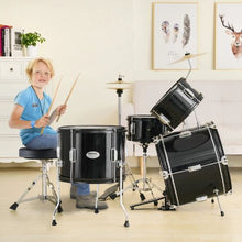 Kids 5-Piece 16″ Beginner Drum Set with Throne, Cymbals & Pedal (Black)