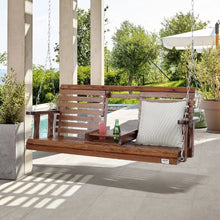5 FT Wooden Porch Swing Chair with Chains Heavy Duty Outdoor Hanging Bench 880 lbs Capacity (Brown)