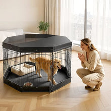 Dog Playpen 36" 8-Panel Foldable Metal Fence with Door Cover & Pad (Black)