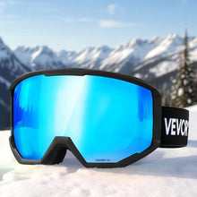 Ski Goggles with Ice Blue Revo Cylindrical Lens OTG Anti-Fog for Men Women & Youth