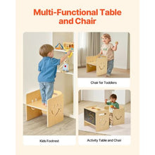 Montessori 3-in-1 Toddler Table & Chair Set with Chalkboard Adjustable Height Natural