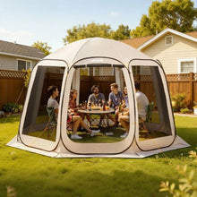 12 x 11 ft Pop-Up Screen Tent 10–12 Person Screened Canopy Shelter with Netting Sides Stakes & Carry Bag – (Beige)