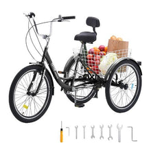 24” Adult Tricycle, 7-Speed Three-Wheel Bike with Basket, Carbon Steel Frame, Adjustable Seat  for Seniors Women Men