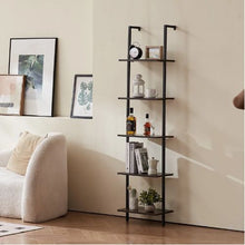 5-Tier Ladder Shelf 15.6 x 11.8 in Open Bookshelf Metal Frame Storage Rack (Black)