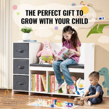 Kids Reading Nook Bench with Bookshelf & Cushion (White)