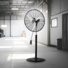 24-Inch Industrial Pedestal Fan - 85° Oscillating 3-Speed Adjustable Standing Fan (Black)
