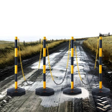 Adjustable Traffic Delineator Post Cones with Fillable Base & 8FT Chain for Parking Lot & Road Safety (4 Pack)
