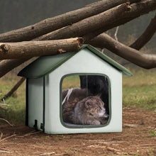 Elevated Heated Cat House with Timer Foldable Outdoor Shelter Heated Pad for Winter Green (Small)