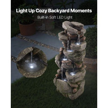 38.98" 7-Tier Outdoor Water Fountain – Rock-Shaped Cascading Fountain with LED Light & Pump for Garden Patio & Home