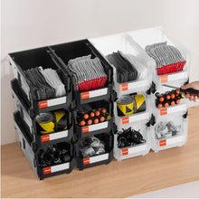 12-Pack Plastic Stackable Storage Bins 14.8 x 8.5 x 7.1 Inch (Black/Clear)