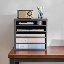 5-Compartment Literature Organizer with Adjustable Shelves Wooden MDF (Grey)