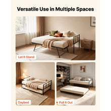 Twin Metal Daybed with Pop-Up Trundle Space-Saving Heavy-Duty Frame 2 Lockable Casters (Black)