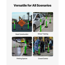 48" Traffic Delineator Posts with Fillable Base & Reflective Strips Green for Construction & Parking Lot Safety