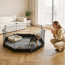 Dog Playpen 24" 8-Panel Foldable Metal Pet Fence with Door & Pad (Black)