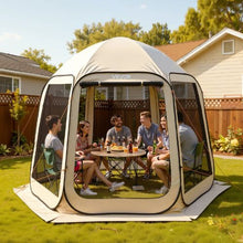 10 x 9.2 ft Pop-Up Screen Tent 4–8 Person Screened Canopy Shelter with Netting Sides Stakes & Carry Bag – (Beige)