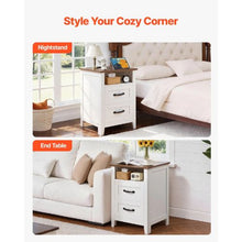 Farmhouse Nightstand with Charging Station White Side Table with 2 Drawers & Shelf USB Ports & AC Outlets