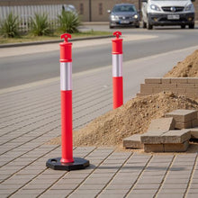 48" Traffic Delineator Posts with Weighted Base & Reflective Strips Red for Construction & Parking Lot Safety  (6 Pack)
