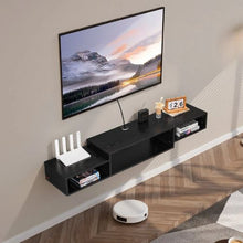 59 Inch Floating TV Console Wall Mount Entertainment Center with Storage & Power Outlet (Black)
