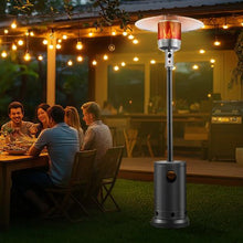 50,000 BTU Propane Patio Heater Hammered Metal with Round Table & Wheels (Silver Gray)
