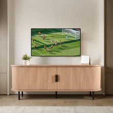 Boho TV Stand for TVs up to 58 In Entertainment Center with Adjustable Shelves & Rolling Door 350 lbs Load - (Burlywood)