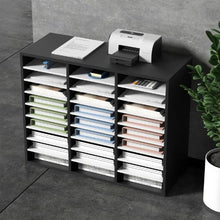 27-Compartment Wood Literature Organizer with Adjustable Shelves MDF Mail Center (Black & White)