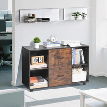 2-Drawer Wooden File Cabinet Rolling Storage with Open Shelves & Lockable Wheels