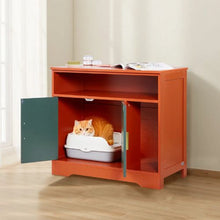 31-Inch Cat Litter Box Enclosure Hidden Cabinet with Shelf & Storage Wooden Kitty House End Table Fits Most Litter Boxes (Red & Green)