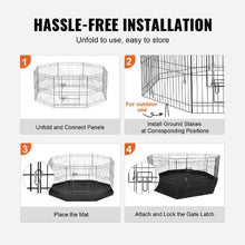 Dog Playpen 8-Panel Foldable Metal Pet Fence with Pad & Stakes 24" H Indoor/Outdoor