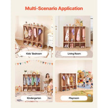 4-Section Toddler Cubby Storage Organizer with Coat Hooks Natural