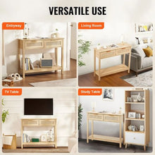 Rattan Console Table with 2 Drawers & Sliding Door