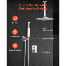 12" Square Ceiling Mount Rainfall Shower System – (Brushed Nickel)