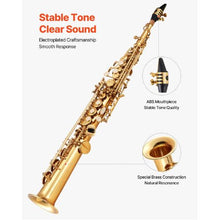 B Flat Straight Soprano Saxophone 23-Key Brass Beginner Kit with Carrying Case (Gold)