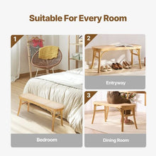 43.3 In Rattan Bench with Oak Wood Legs Handwoven Rattan for Entryway Bedroom Living Room Kitchen
