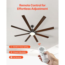 72" Ceiling Fan with Light 6-Speed Remote Dimmable 3-Color Reversible Motor (Black)