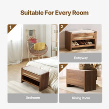 30.9 In Rattan Shoe Bench with Storage Drawer & Linen Seat Cushion Handwoven Rattan for Entryway Bedroom Living Room